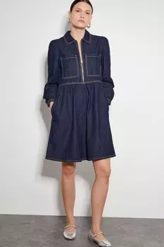 Джинсовое мини платье рубашка Adeena Monsoon, синий
