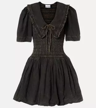 Джинсовое мини-платье с бантиком Ganni, черный