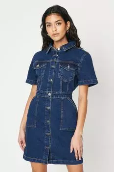 Джинсовое мини-платье с короткими рукавами Petite Dorothy Perkins, синий