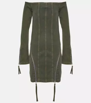 Джинсовое мини-платье с открытыми плечами Blumarine, зеленый
