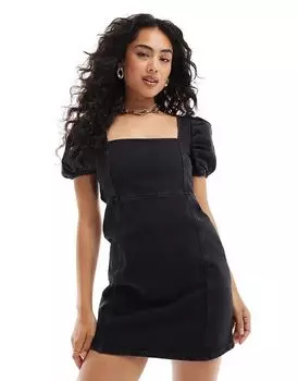 Джинсовое мини-платье с рукавами-фонариками черного цвета ASOS DESIGN