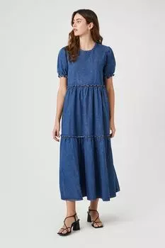 Джинсовое многоярусное платье макси с рюшами Forever 21, деним