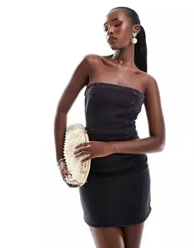 Джинсовое облегающее платье мини-бандо ASOS DESIGN черного цвета