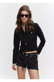 Джинсовое пальто с карманами Mango, черный