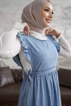 Джинсовое платье без рукавов Frida с рюшами Голубое InStyle, синий