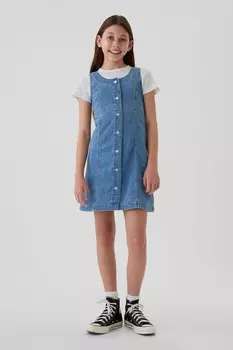 Джинсовое платье без рукавов на пуговицах (4 13 лет) Gap, синий