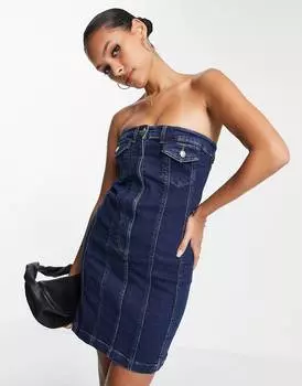 Джинсовое платье-бюстье цвета индиго Topshop