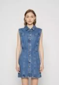 Джинсовое платье COLLARED SHIFT MINI Abercrombie & Fitch, светло-голубой