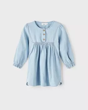 Джинсовое платье для девочки с длинными рукавами Lil Atelier, светло-синий