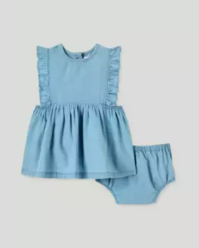 Джинсовое платье для девочки с рюшами Baby El Corte Ingls, бледно-голубой