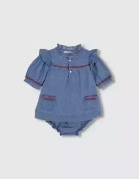 Джинсовое платье для девочки с вышивкой и трусиками в тон Gocco, синий индиго