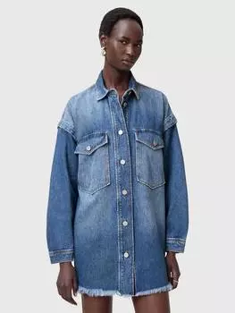 Джинсовое платье faye snap от snap AllSaints, цвет Blue Indigo