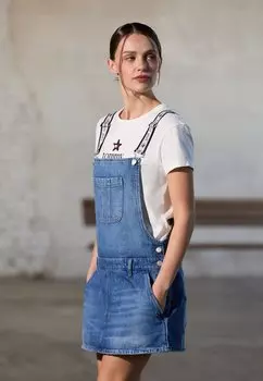 Джинсовое платье GIRL DUNGAREE DRESS Tommy Jeans, цвет Indigo Wash/Ecru