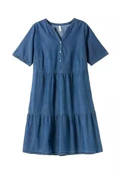 Джинсовое платье из светлого денима с воланом Sheego, цвет Blue Denim