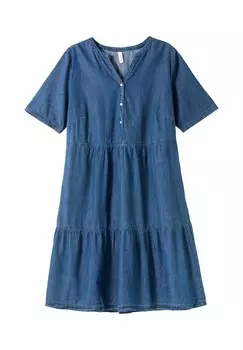 Джинсовое платье из светлого денима с воланом sheego, цвет Blue Denim