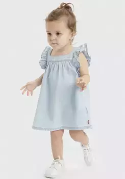 Джинсовое платье Levi's Kids с рюшами на рукавах для ДЕВОЧЕК, цвет After Glow