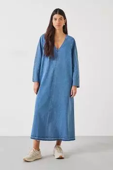 Джинсовое платье макси Marina с V-образным вырезом Hush, синий