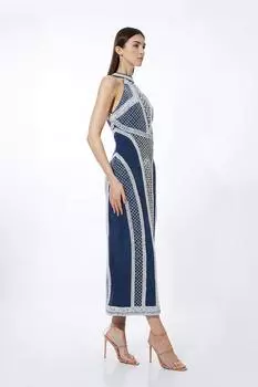 Джинсовое платье-макси с украшением и жемчугом Karen Millen, синий