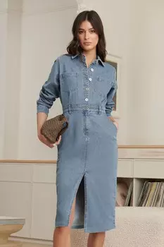 Джинсовое платье миди на пуговицах Lipsy, синий