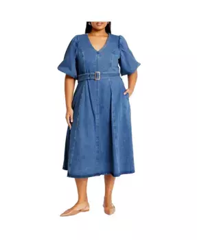 Джинсовое платье миди Plus Size Delilah CITY CHIC, синий