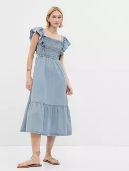 Джинсовое платье миди с рюшами Gap, синий