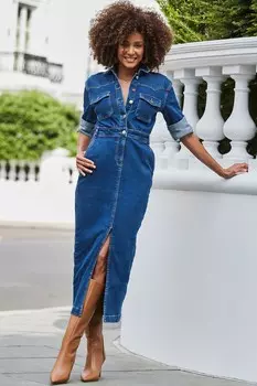 Джинсовое платье миди в стиле вестерн Sosandar, синий