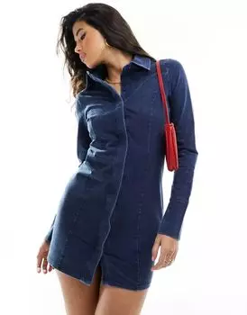 Джинсовое платье мини с длинными рукавами и воротником ASOS Design