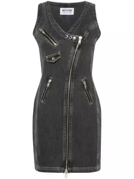 Джинсовое платье мини с молниями MOSCHINO JEANS, серый