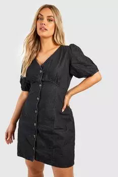 Джинсовое платье на пуговицах вниз Boohoo, черный