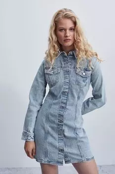 Джинсовое платье облегающего кроя H&amp;M, светло-голубой деним