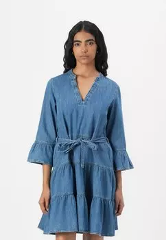 Джинсовое платье ONLSEVIGNY V NECK FRILL BELT DRESS ONLY, цвет Medium Blue Denim