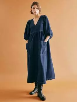 Джинсовое платье прямого силуэта в стиле ампир Albaray, синий