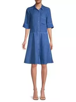 Джинсовое Платье - Рубашка 120% Lino Blue China с коротким рукавом