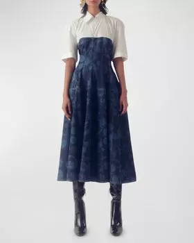 Джинсовое платье-рубашка миди с цветочным принтом LOVEBIRDS, цвет White Denim Acid Print