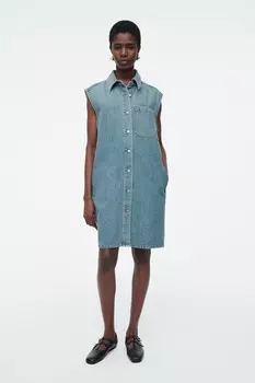 Джинсовое платье рубашка мини без рукавов Cos, синий