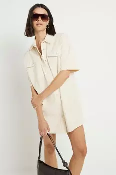 Джинсовое платье-рубашка мини River Island, бежевый