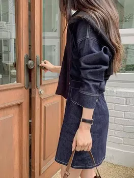 Джинсовое платье-рубашка, однотонное, пуговицы спереди Dazy, тёмно-синий