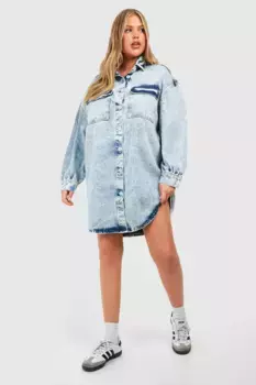 Джинсовое платье-рубашка оверсайз плюс boohoo, синий