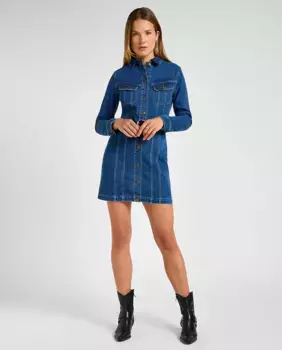 Джинсовое платье-рубашка с длинными рукавами Lee, синий