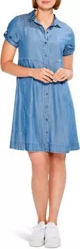 Джинсовое платье-рубашка с драпировкой NIC+ZOE, цвет Mid Wash