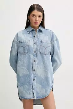 Джинсовое платье-рубашка с принтом Angel Fiorucci, синий