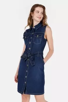 Джинсовое платье-рубашка с вшитыми карманами COLIN'S, темно-синий