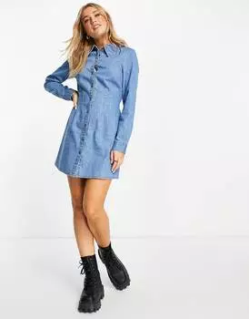 Джинсовое платье-рубашка средней потертости ASOS DESIGN