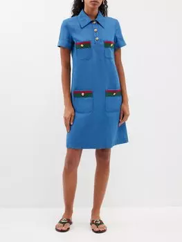 Джинсовое платье-рубашка web stripe Gucci, синий