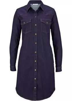 Джинсовое платье с эластичными длинными рукавами John Baner Jeanswear, синий