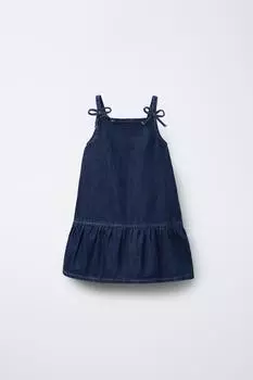 Джинсовое платье с бантиками ZARA, синий