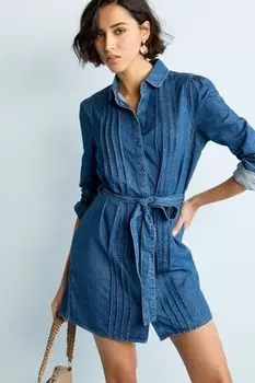 Джинсовое платье с буфами и складками Next, синий