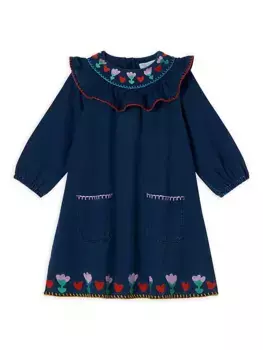 Джинсовое платье с цветочной вышивкой для маленьких девочек и девочек Stella Mccartney Kids, темно-синий