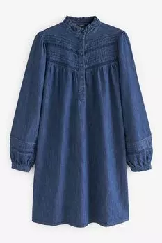 Джинсовое платье с длинными рукавами и вышивкой Next, синий