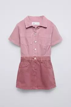 Джинсовое платье с карманами ZARA, средне-розовый